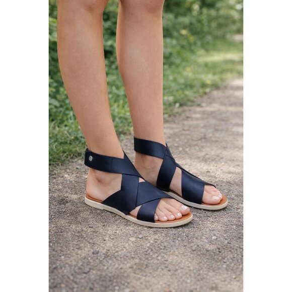 Franco Sarto Shoes - Franco Sarto Womens Akasha Sandals Crisscross Blue Leather Slingback Flat